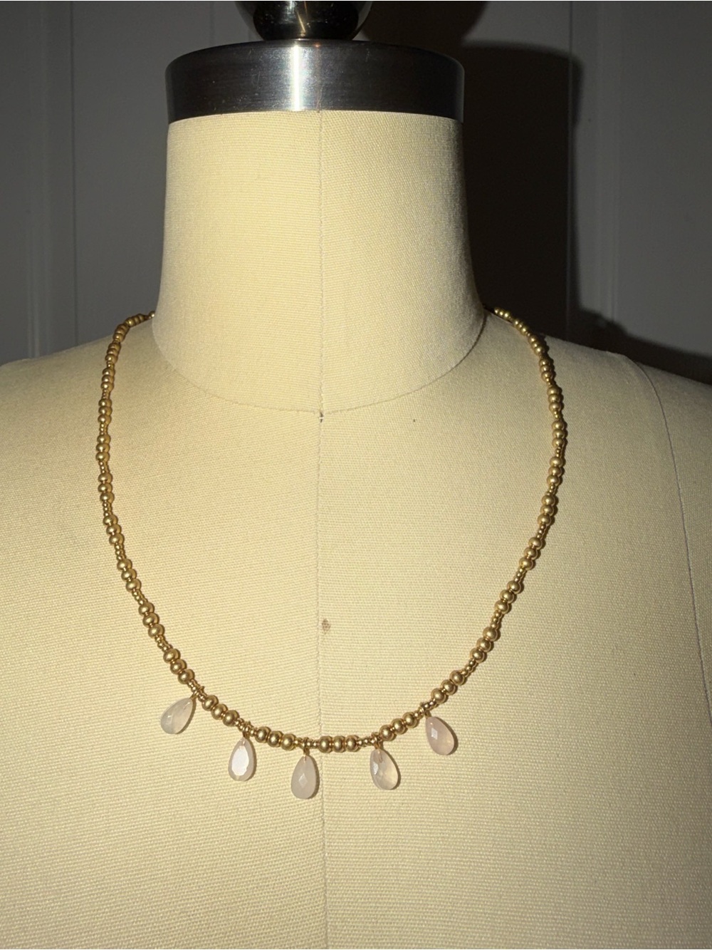 Scout Gold Beaded Necklace with Blush Pink StoneTeardrop Drops